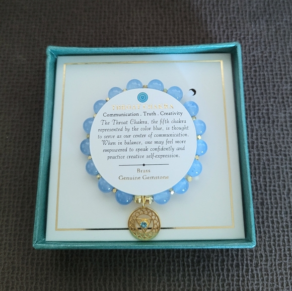 Shivam Light Blue💙 Beads Stretch Bracelet with Throat Chakra🧘‍♀️ Charm - NIB - Picture 2 of 14